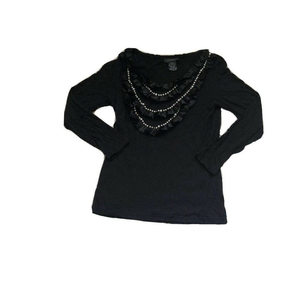 DOLCETTI Black Pearl Rhinestone Bling Ruffle Top S